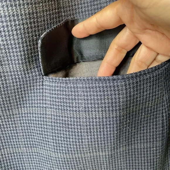 Men’s 2Button Blazer Jacket Sz 44L Pure Silk Plaid Houndstooth Blue Gray Pocket - Picture 10 of 11